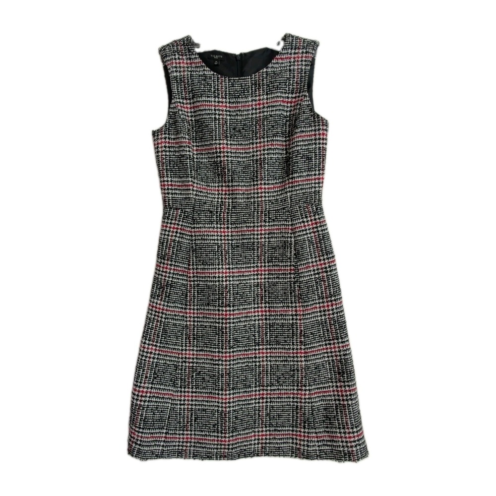 Talbots Tweed Sheath Dress Womens 2 Petite Red Black Glen Plaid Pockets Heritage